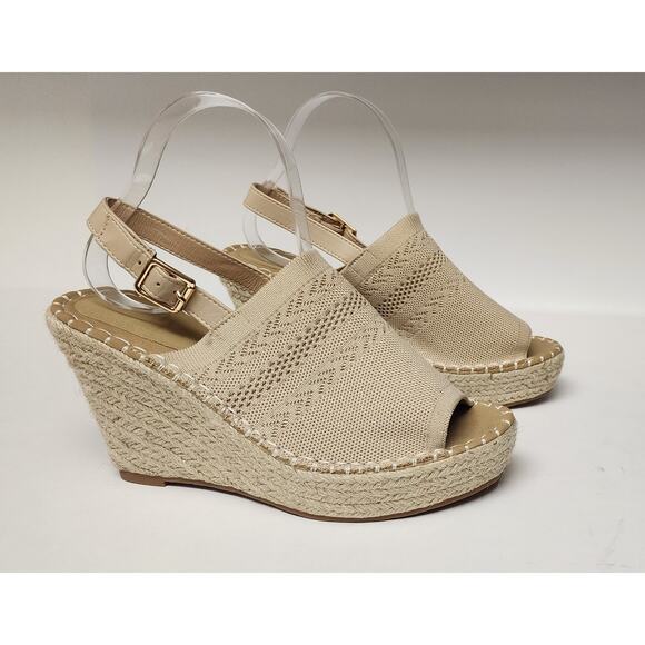 Women's Knit Espadrille Slingback Wedge Sandals 39/US 8 Color Tan - Picture 3 of 9